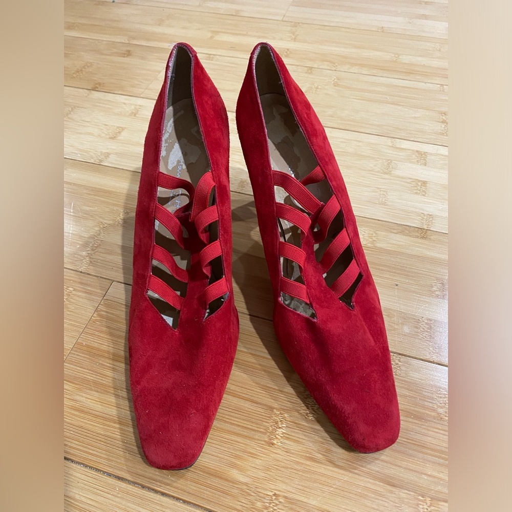 Vintage Giancotta Red Suede Heels Made in Spain Size 9.5